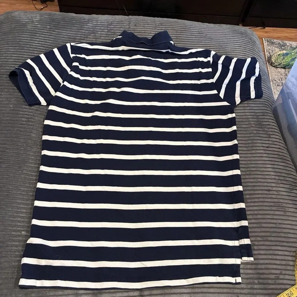 Vintage Polo Ralph Lauren Navy Blue Stripe Short Sleeve Polo Mens Size Large